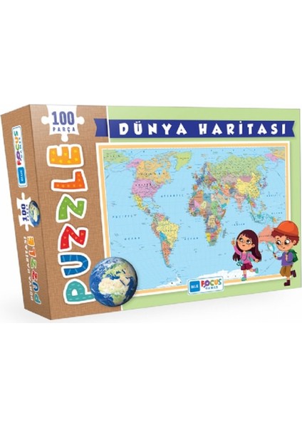 Blue Focus Dünya Haritası - Puzzle 100 Parça