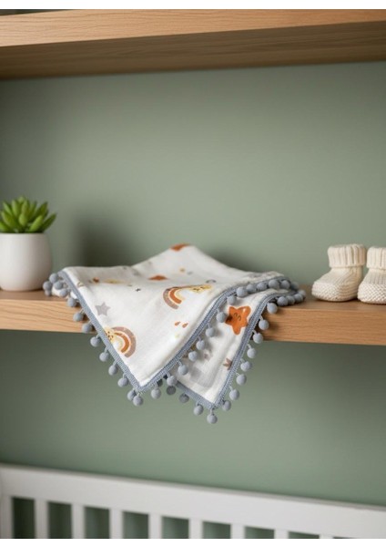 %100 Pamuk Müslin Ponponlu Çift Katlı Bebek Battaniyesi fiyatları