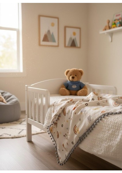 %100 Pamuk Müslin Ponponlu Çift Katlı Bebek Battaniyesi modelleri