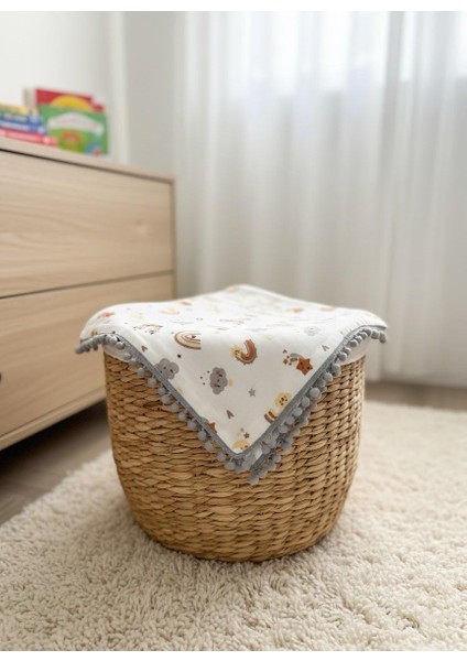 %100 Pamuk Müslin Ponponlu Çift Katlı Bebek Battaniyesi fırsatları