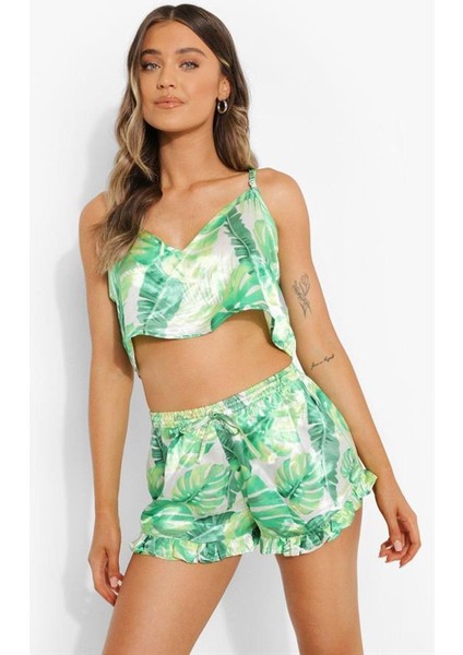 Yeşil Fırfırlı Şortlu Pijama Takımı AX25560 modelleri