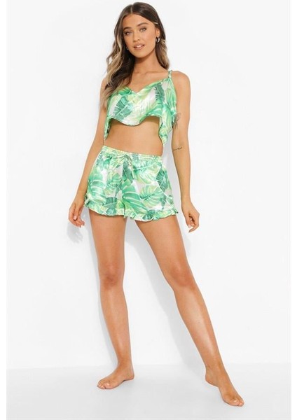 Yeşil Fırfırlı Şortlu Pijama Takımı AX25560 fırsatları