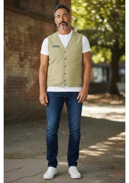 Erkek Spor Yelek - Pamuk Kanvas - Y235 Kum Beji