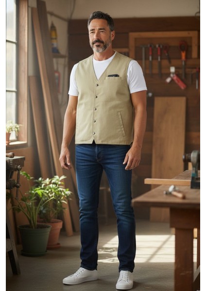 Erkek Spor Yelek - Pamuk Kanvas - Y235 Kum Beji fiyatları