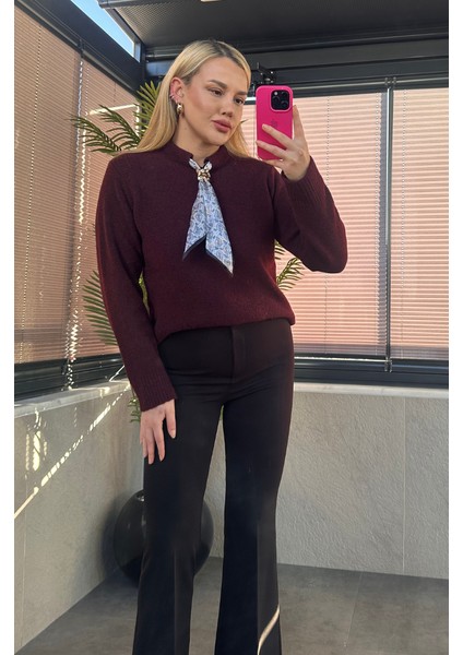 Fular Detaylı Bordo Kazak fiyatları