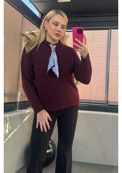 Fular Detaylı Bordo Kazak fırsatları