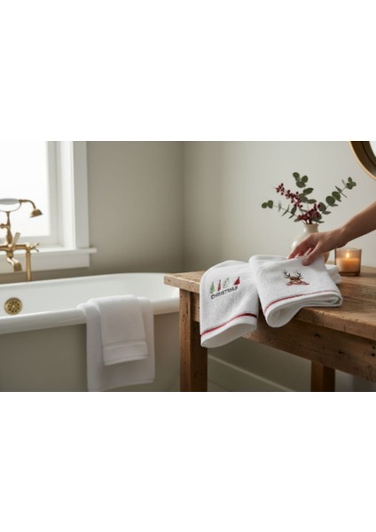 2’li Yılbaşı Temalı %100 Pamuk Havlu Seti – Noel Baba ve Geyik Işlemeli, Waffle Dokuma El Havlusu, Nakışlı Mutfak ve Banyo Havlusu, Hediyelik Yılbaşı Süslemeli Havlu Seti modelleri