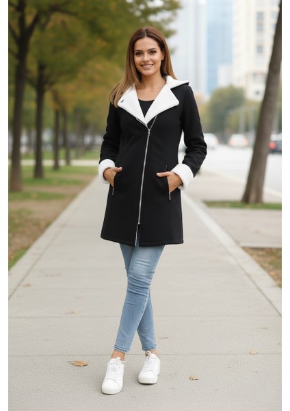 Kışlık Günlük Siyah Kaşe Kadın Kaban fiyatları