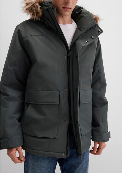 Kapüşonlu Yeşil Parka 0110472-71598