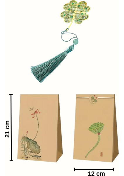 Yonca Yaprağı Desenli Kitap Ayracı Seti - Uzak Doğu Temalı Taşıma Paketi Hediye fiyatları