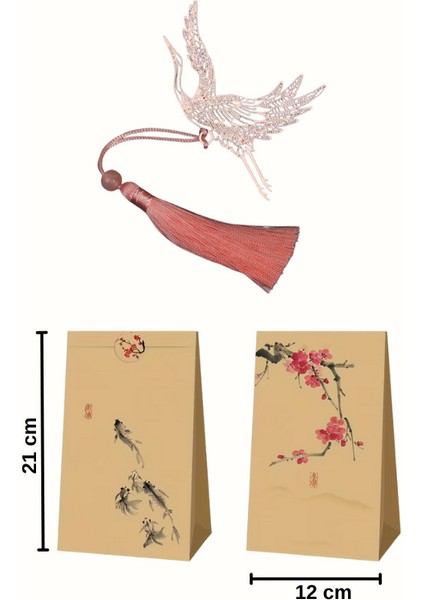 Leylek Turna Kuşu Desenli Kitap Ayracı Seti - Uzak Doğu Temalı Taşıma Paketi Hediye fiyatları
