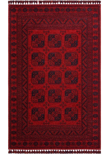 Şiraz 01 Red Afgan El Dokuma Desenli Hav Toz Vermez Salon, Mutfak, Koridor Yıkanabilir Kaymaz Kilim