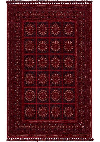 Şiraz 03 Red Afgan El Dokuma Desenli Hav Toz Vermez Salon, Mutfak, Koridor Yıkanabilir Kaymaz Kilim