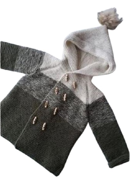 Örgü Krem Kırçıllı Kahverengi Haroşa Model Erkek Bebek Hırkası