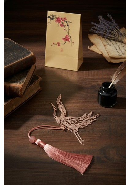 Leylek Turna Kuşu Desenli Kitap Ayracı Seti - Uzak Doğu Temalı Taşıma Paketi Hediye fırsatları