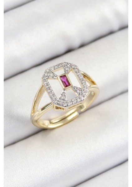 Pirinç Zirkon Taşlı Baget Model Gold Renk Kadın Yüzük