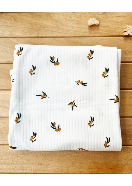 Naturel Zeytin Desenli Pamuklu 80×90 cm Çift Kat Penye Bebek Battaniye