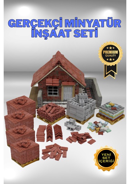 Gerçekçi Minyatür İnşaat Seti 1/16 Ölçek -Tuğla, Briket, Kiremit, Çatı, Parke, Kilitli Taş, Minyatür