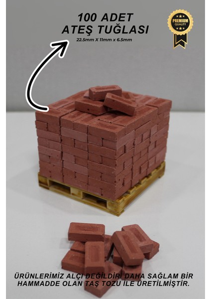 Minyatür Tuğla 100 Adet 1/16 Ölçek Ateş Tuğlası