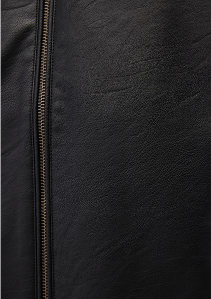 Kapüşonlu Siyah Suni Deri Ceket 0110437-900