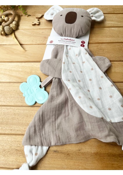 Mammaso Kelebek Diş Kaşıyıcılı Sevimli Koala %100 Pamuklu Müslin Uyku Arkadaşı -Bej
