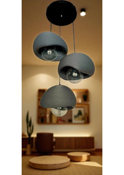 Beton Görünümlü Iskandinav &bohem Gri 3’lü Sarkıt Avize -Şık Tasarım, (Rustik Ampul Hediye) fiyatları