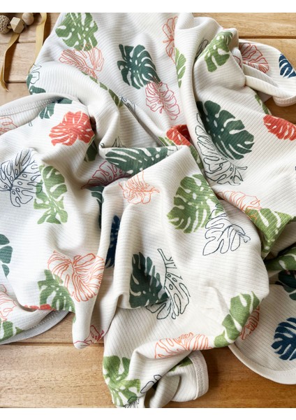 Mammaso Yaprak Desenli Pamuklu 80×90 cm Tek Kat Penye Bebek Battaniye fırsatları