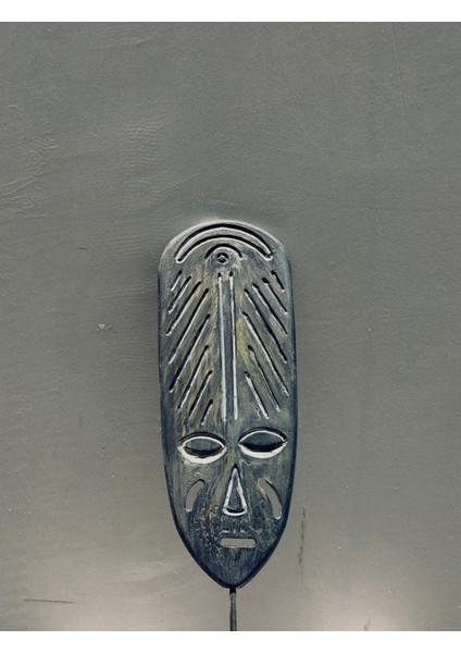 Afrika Maskesi Seramik Dekor 40×10 cm | Etnik Duvar & Masa Üstü Sanat Objesi | Modern Siyah Eskitme Heykel | Kültürel Dekorasyon | Lamazıf modelleri