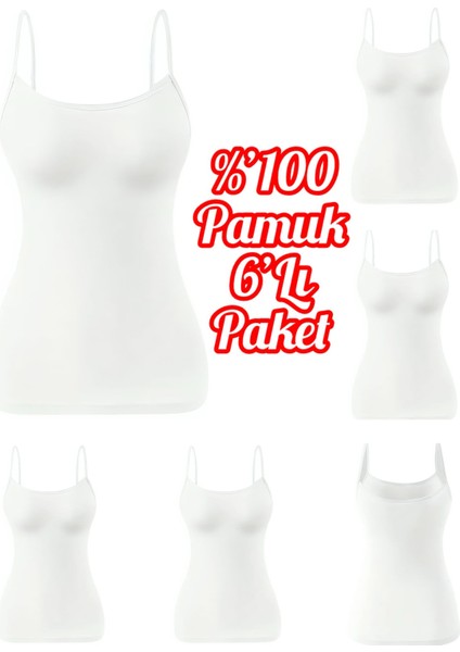 6'lı Ekonomik Paket %100 Pamuk Ribana Ip Askılı Kadın Atlet OZT510