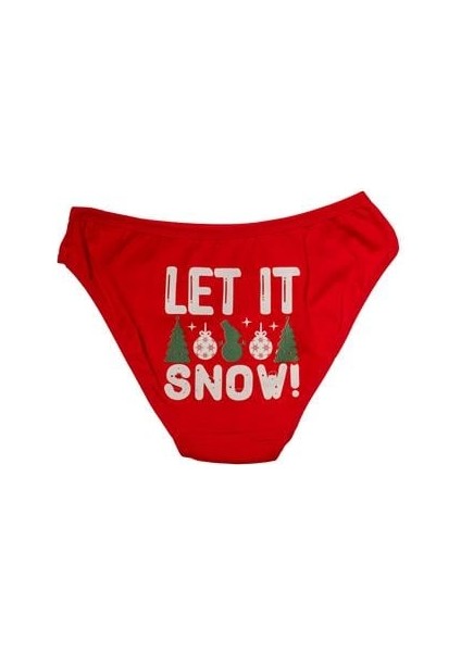 Kırmızı Yılbaşı Desenli Let It Snow Pamuklu Külot AX22972