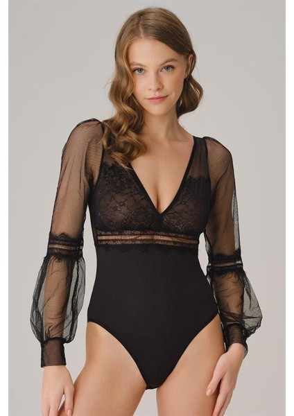 Tüllü Dantelli Uzun Kol Badi AX21533