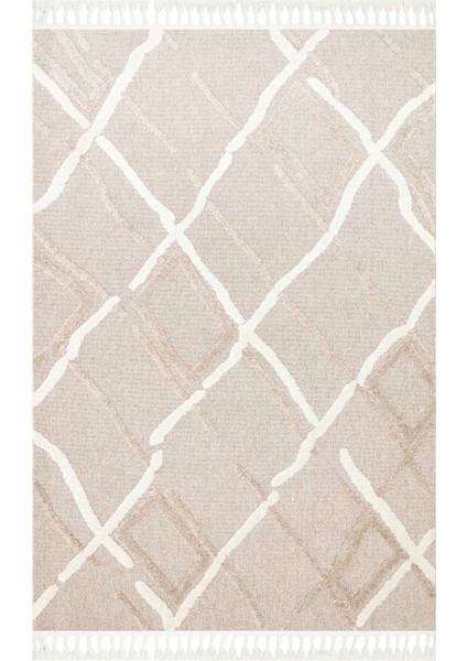 Tokyo 03 Beige White Canlı Renkli Yumuşak Dokulu Çocuk Odası, Koridor, Salon, Yolluk, Mutfak Halısı