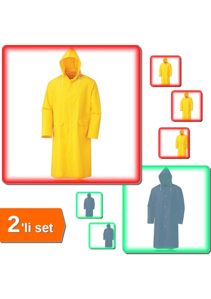 Kapşonlu Cepli Lüx Yağmurluk Sarı 2xl + Kapşonlu Cepli Lüx Yağmurluk Lacivert 2xl - 2li Set N2A0W4