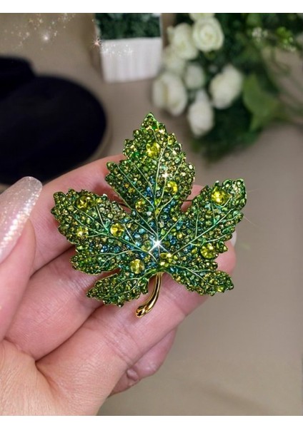 Yeşil Zirkon Taşlı Akağaç Yaprağı Broş fırsatları