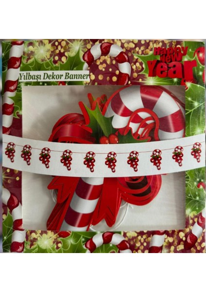 Yılbaşı Dekoratif Baston Şeker Banner Duvar Süsü 10 Lu( Tek Tarafı Baskılıdır ) 18X10 cm