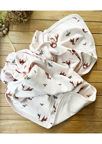 Naturel Pamuklu 80 x 85 cm Çift Kat Penye Bebek Battaniye Bebek Zürafa