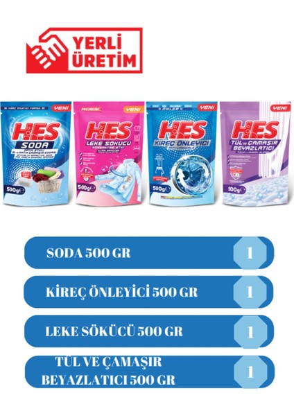 Soda- Kireç Önleyici - Leke Sökücü - Tül ve Çamaşır Beyazlatıcı 500GR 4lü Temizlik Paket