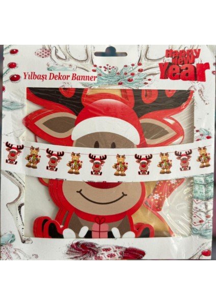Yılbaşı Dekoratif Geyik Banner Duvar Süsü 10 Lu( Tek Tarafı Baskılıdır ) 18X15 cm