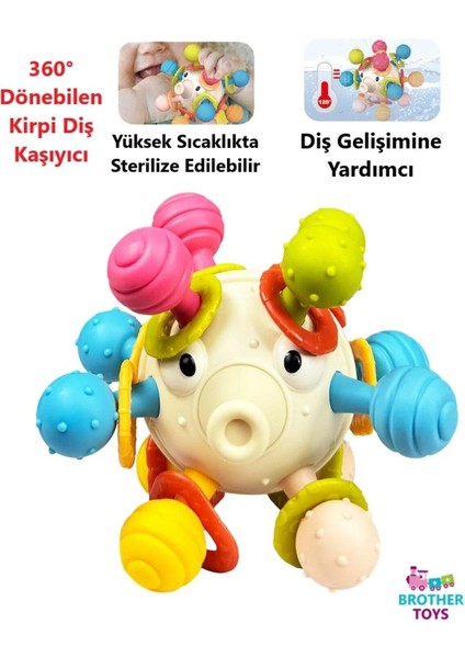 Dönen Kirpi Diş Kaşıyıcı Eğitici Oyuncak Bebek Aktivite Oyuncağı Kavrama Topu 10 Cm.