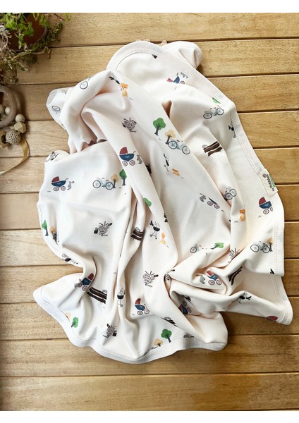 Naturel Pamuklu 80 x 85 cm Çift Kat Penye Bebek Battaniye Park