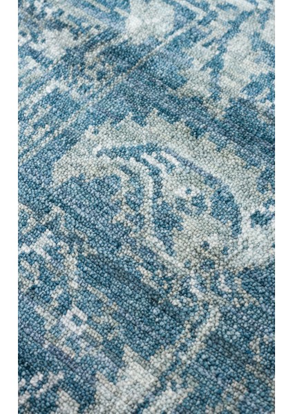 Pera 02 Navy Uşaklı Kadınların Yoğun El Emeği ile Dokunan Soyut Desenli, Salon Halısı fırsatları