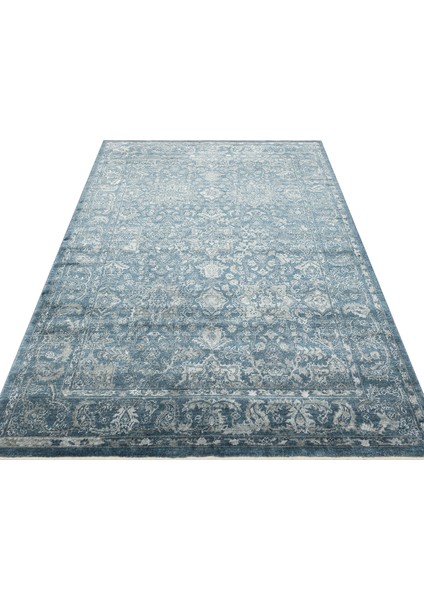 Pera 02 Navy Uşaklı Kadınların Yoğun El Emeği ile Dokunan Soyut Desenli, Salon Halısı