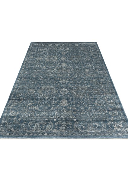 Pera 02 Navy Uşaklı Kadınların Yoğun El Emeği ile Dokunan Soyut Desenli, Salon Halısı