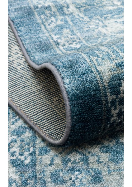 Pera 02 Navy Uşaklı Kadınların Yoğun El Emeği ile Dokunan Soyut Desenli, Salon Halısı