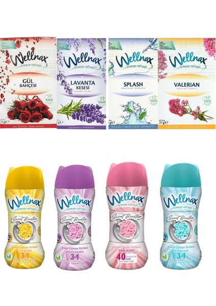 Wellnax Granül Çamaşır Parfümü 4X210GR+4 Adet Dolap ve Çekmece Kokusu