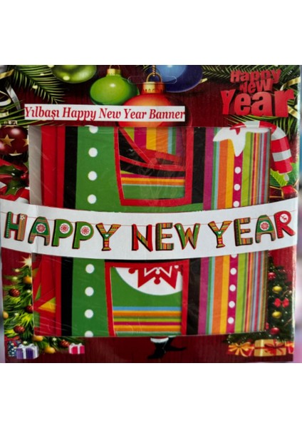 Yılbaşı Dekoratif Happy New Year Banner Duvar Süsü 12 Harf Tek Tarafı Baskılıdır ) 18X15 cm 2 Metre