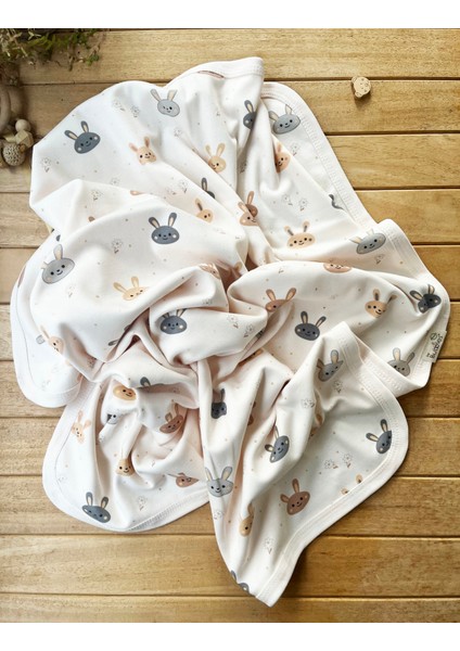Naturel Pamuklu 80 x 85 cm Çift Kat Penye Bebek Battaniye Tavşan
