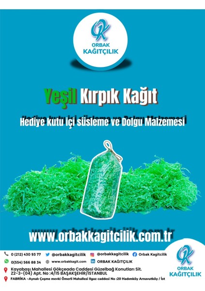 Yeşil Kırpık Kağıt 50 gr | Green | Z Zigzag Kutu Dolgu ve Süsleme Kağıdı | Hediye Kutusu İçin