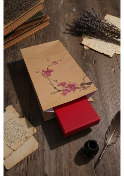 Yusufçuk Desenli Metal Kitap Ayracı -Kırmızı Hediye Kutusu ve Uzak Doğu Temalı Taşıma Paketi Hediye modelleri