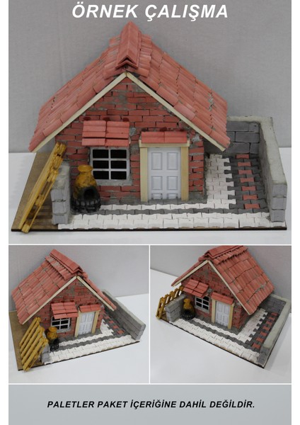 Gerçekçi Minyatür İnşaat Seti 1/16 Ölçek -Tuğla, Briket, Kiremit, Çatı, Parke, Kilitli Taş, Minyatür